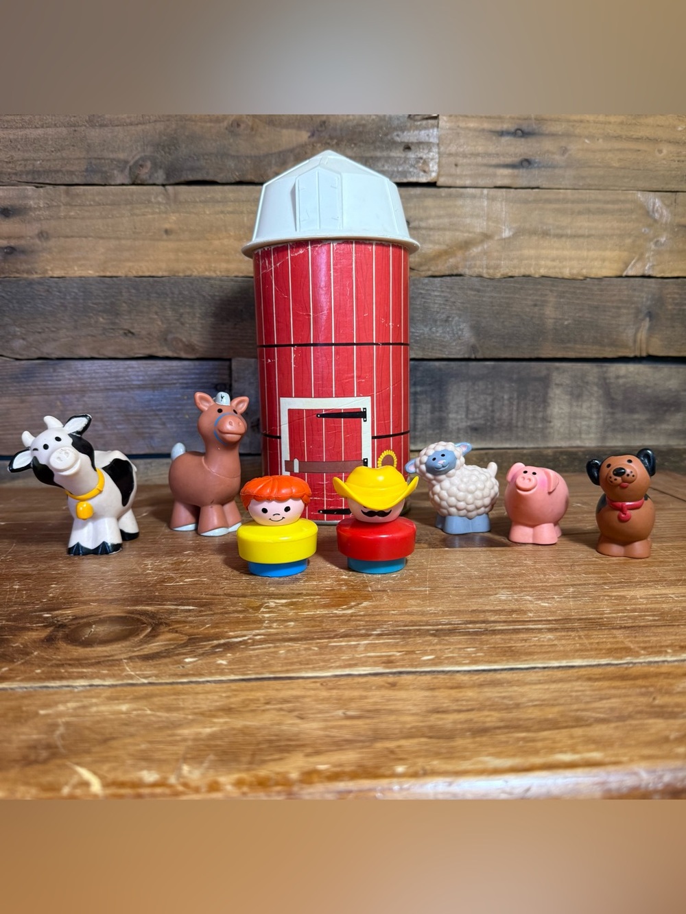 Vintage Little People Barn Set w/ Silo Dog Sheep Cow Horse Pig & People